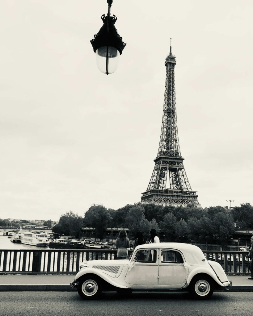 alexandra soroko eiffel tower street b&w photography