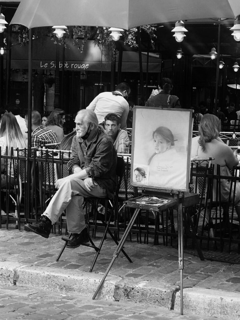 alexandra soroko montmartre painter street b&w photography